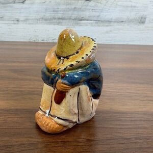 Mexican Siesta Sleeping Man Ceramic Sombrero Folk Art 2" Hand Painted